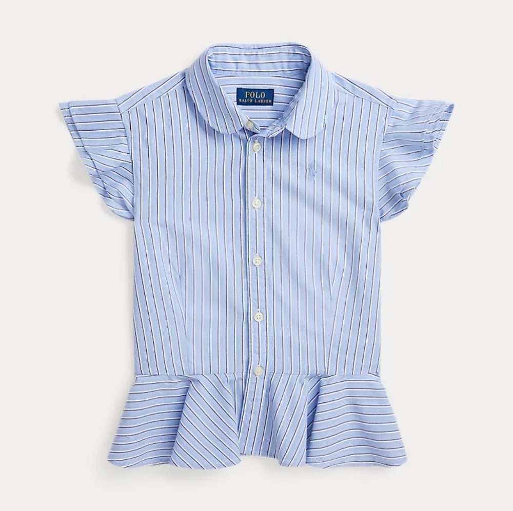 Polo Ralph Lauren Striped Cotton Peplum Sleeveless Shirt Size Girls 7